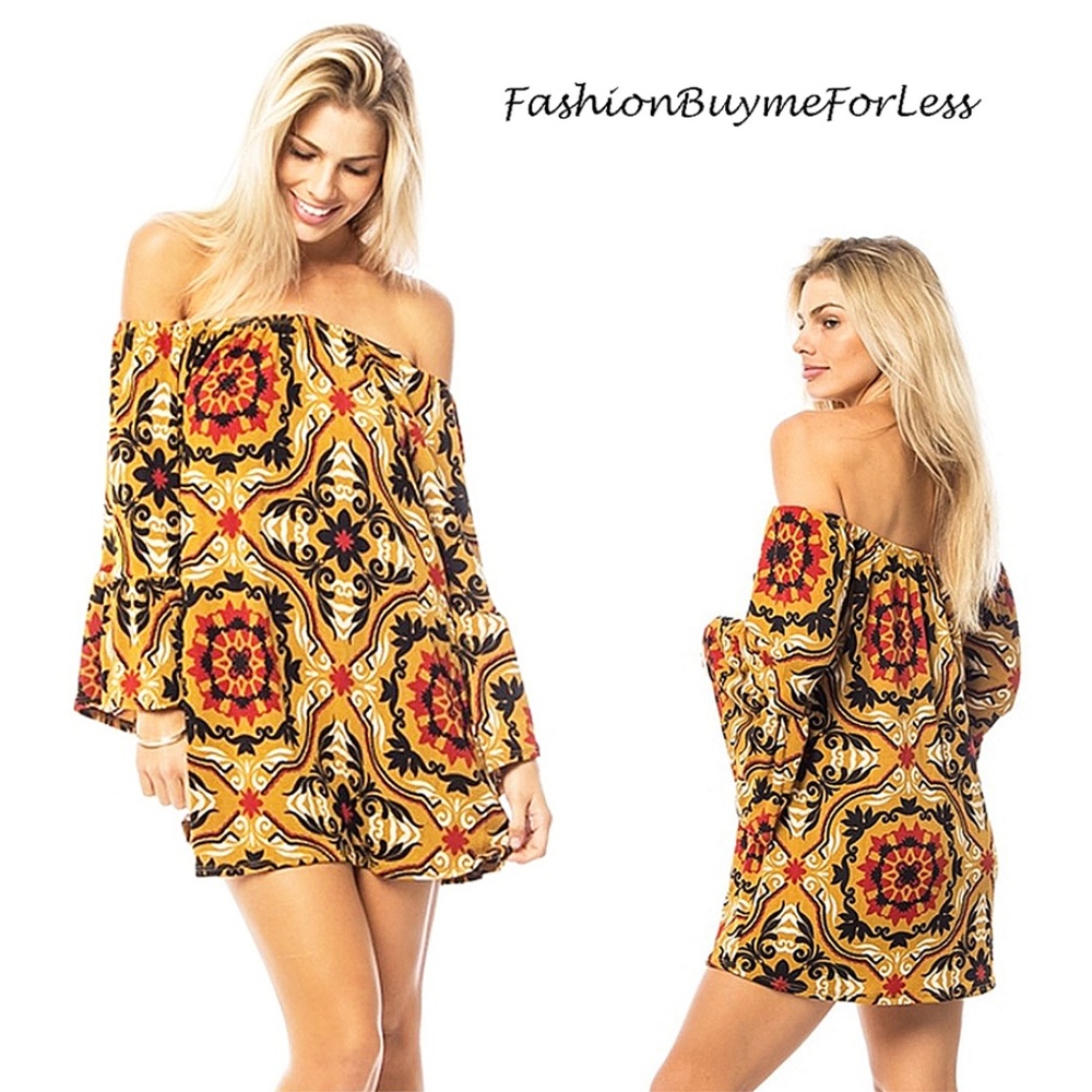 Mustard Plaid Gypsy Bell Sleeve Tunic Sweater Top